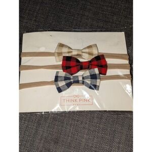 Think‎ Pink Bows Baby Headbands 3-Pack Plaid Bows Soft Newborn Headbands